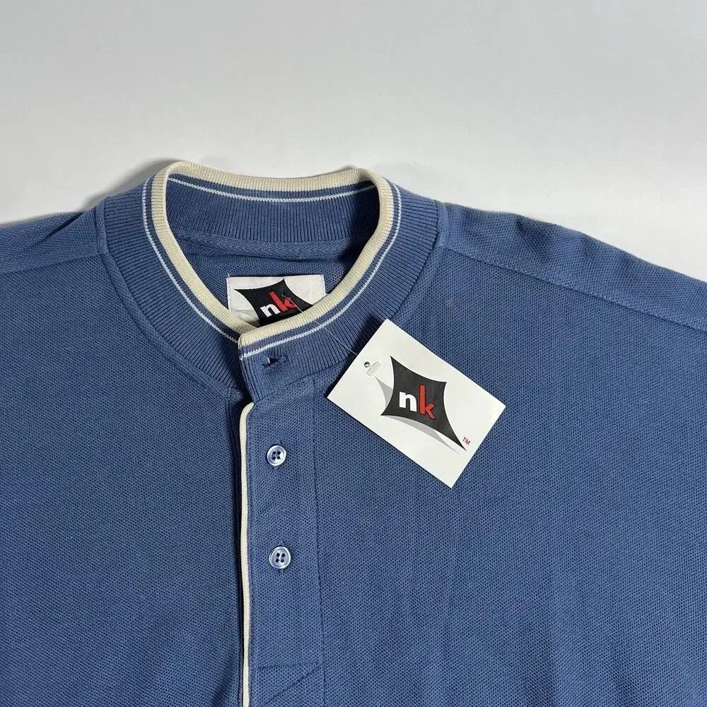 VTG w/ Tags nk Men's L Regular Polo‎ Shirt Blue Solid Short Sleeve Knit Collared